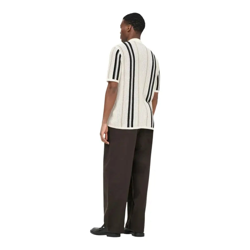 Only & Sons Herren-Poloshirt, beige gestreift, Baumwollstrick mit cremefarbenen und markanten schwarzen Längsstreifen