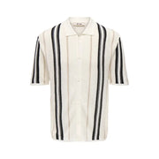 Only & Sons Herren-Polohemd, beige gestreift, Baumwollstrick, cremefarben, kurzärmelig, mit Knopfleiste und markanten schwarzen Längsstreifen