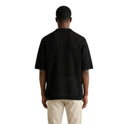 Only & sons Schwarzes Herren-Polohemd mit V-Ausschnitt aus Bio-Baumwolle, Kurzarm, Strickmuster mit dezenter Struktur