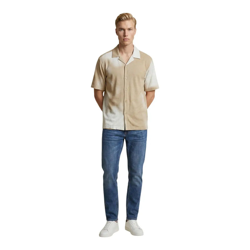 Only & Sons men shirt beige and cream two-tone short-sleeved button-up with classic collar in cotton blend