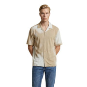 Only & Sons men shirt beige and cream two-tone short-sleeved button-up shirt with collar in cotton blend fabric