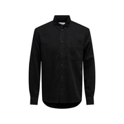 Only & Sons Schwarzes Herrenhemd mit langen Ärmeln, Knopfleiste, Brusttasche und klassischem Kragen für formelle Anlässe