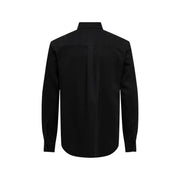 Only & Sons Schwarzes Herrenhemd mit langen Ärmeln, Knopfleiste, klassischem Kragen und taillierter Passform aus Baumwolle