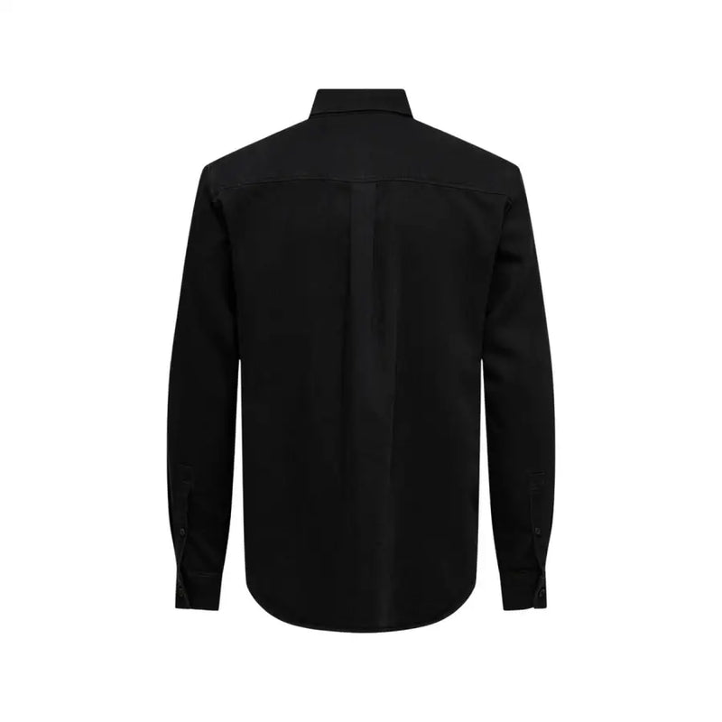 Only & Sons Schwarzes Herrenhemd mit langen Ärmeln, Knopfleiste, klassischem Kragen und taillierter Passform aus Baumwolle