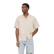 Beige short-sleeved button-up shirt with collar and asymmetrical hem from Only Sons men shirt collection