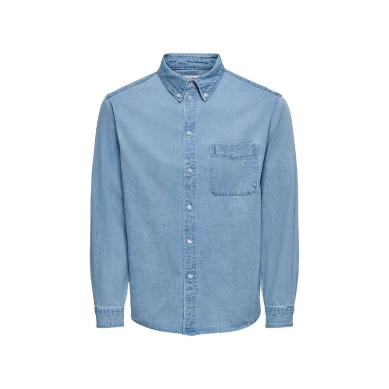 Hellblaues Jeanshemd mit Knopfleiste, klassischem Kragen und Brusttasche von Only Söhne für Männer