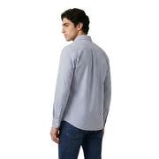 Only & Sons men shirt with navy and white fine vertical stripes made from a crisp cotton blend long-sleeved button-down