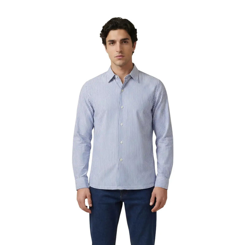 Only & Sons men shirt in light blue and white vertical stripes with a classic collar and long button-down sleeves