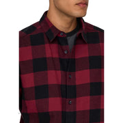 Only & Sons men shirt in red and black plaid flannel with button-down collar for casual wear