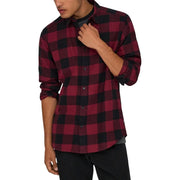 Only & Sons men shirt long-sleeved button-up in red and black plaid soft cotton with classic collar and cuffs