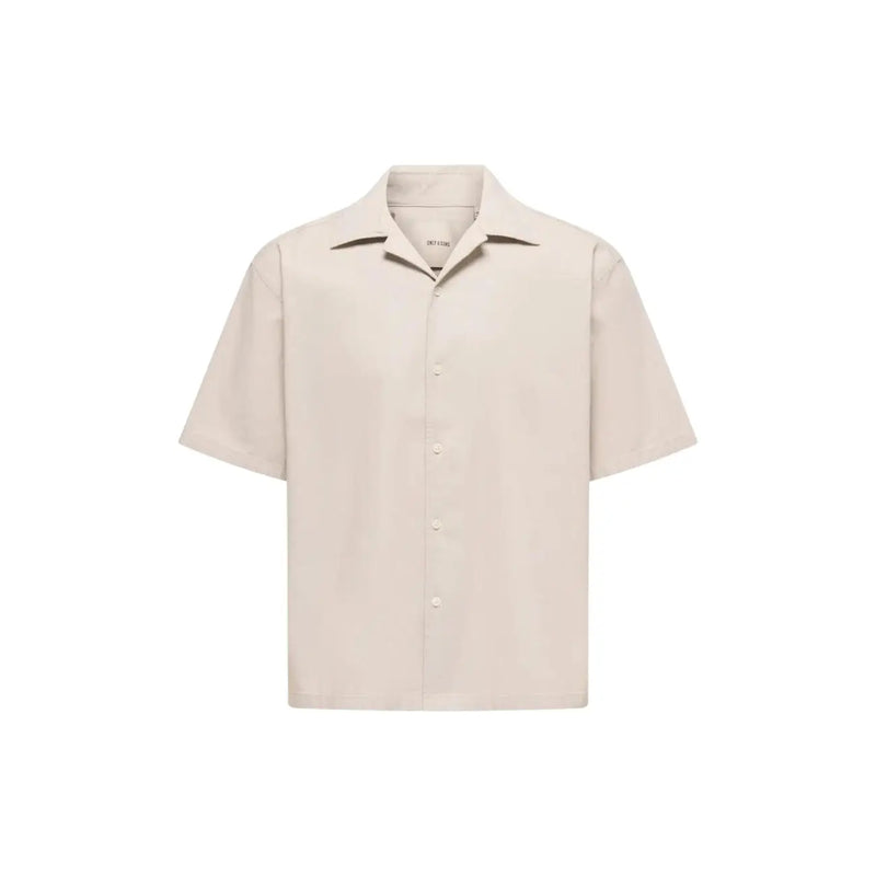 Beige short-sleeved button-up shirt with classic collar and minimalist design by Only Sons for men