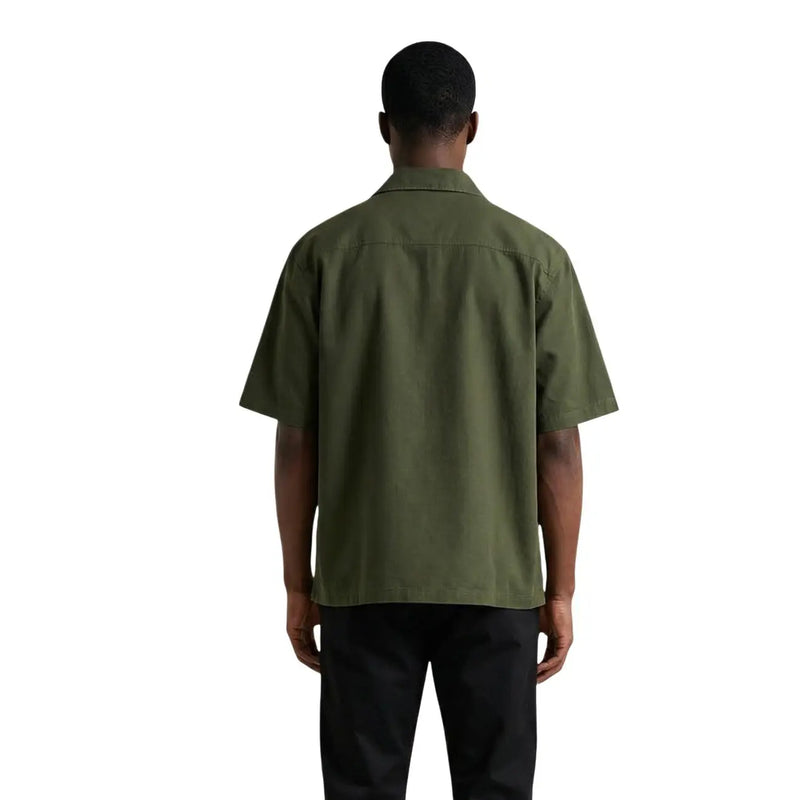 Only & Sons men shirt in olive green short-sleeved button-up with classic collar and minimalist design