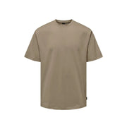 Only & Sons Herren beige Rundhals t-shirt mit kurzen Ärmeln und dezentem Seitenetikett aus weichem Material