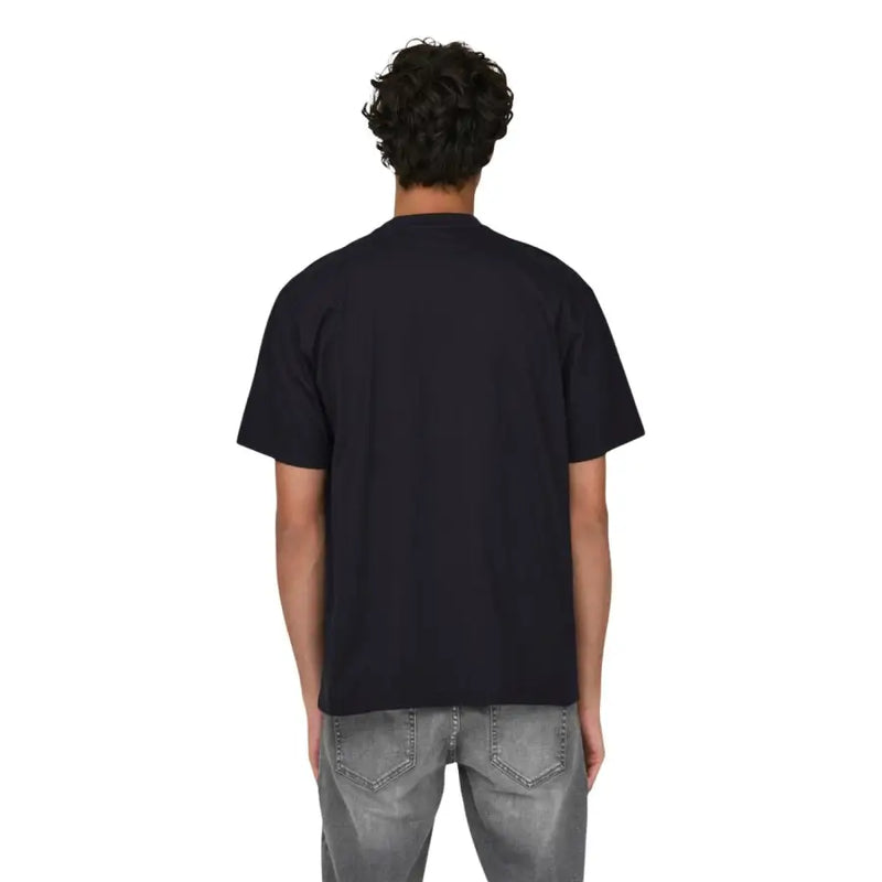 Schwarzes, kurzärmeliges Baumwollshirt mit Rundhalsausschnitt t-shirt für Männer von Only Söhne, ideal für Freizeitkleidung