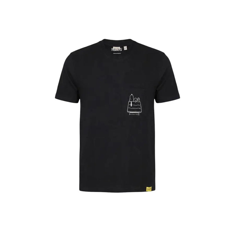 Schwarzes Kurzarmhemd only & sons Männer t-shirt mit einer weißen Strichzeichnung von Snoopy auf der linken Brusttasche