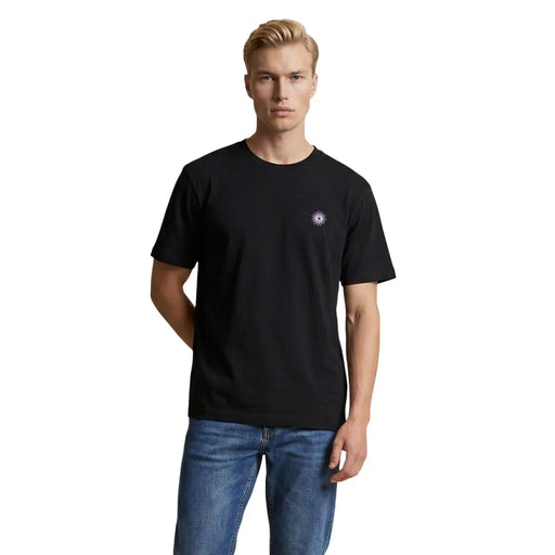 Only and sons men t shirt black organic cotton short-sleeved with small embroidered sunburst logo on left chest