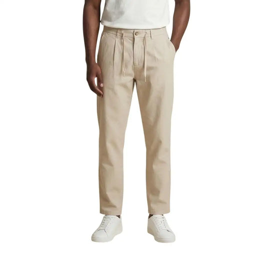 Only and sons Herrenhose, beigefarbene Chino-Hose mit Bundfalten und Kordelzug aus Baumwoll-Leinen-Mischgewebe, Größe 32