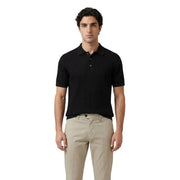 Only and Sons men white cotton polo short sleeve shirt in black with ribbed texture and buttoned collar