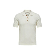 Cream-colored only and sons men white cotton polo short sleeve shirt with textured knit and wooden buttons