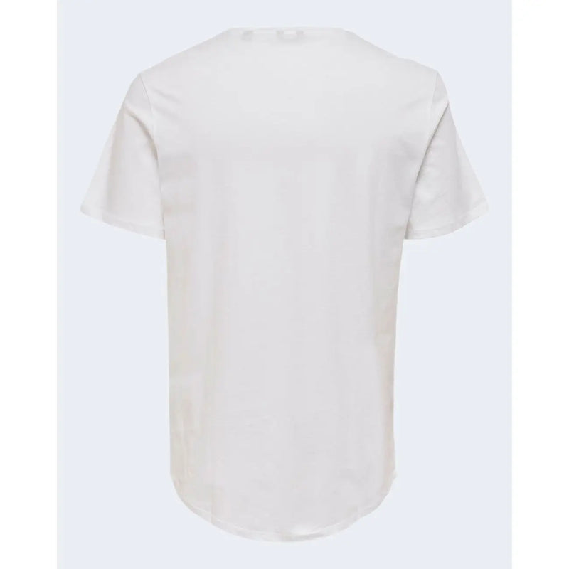 Only & Söhne Herren-T-Shirt aus weißer Baumwolle mit kurzen Ärmeln, Rundhalsausschnitt und leicht abgerundetem Saum
