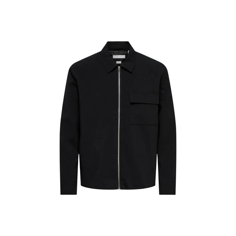 Only Schwarzer Herrenblazer von and Sons aus Polyester in regulärer Passform mit Reißverschluss vorne, einer Brusttasche und minimalistischem Design