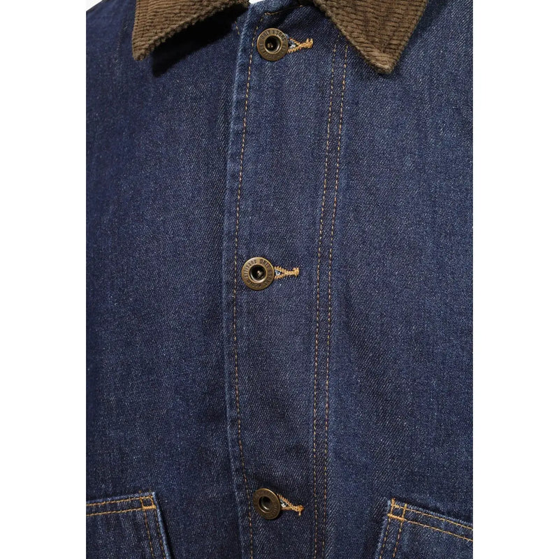 Only Herren-Jeansblazer von and Sons aus Baumwolle, dunkelblauem Denim, braunem Cordkragen und Messingknöpfen