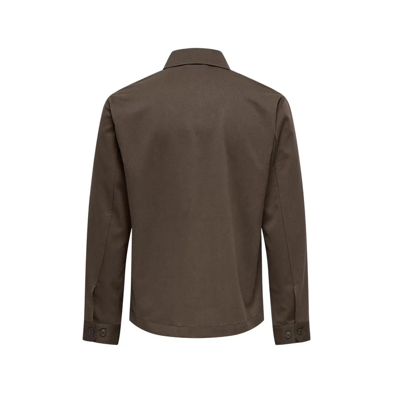 Only & Söhne Herren-Overshirt in Braun, reguläre Passform, elegantem Dunkelolivgrün mit klassischem Kragen und geknöpften Manschetten