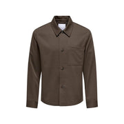 Only & Söhne Herren-Overshirt in Braun und Olivgrün mit normaler Passform, Knopfleiste, klassischem Kragen und Brusttasche