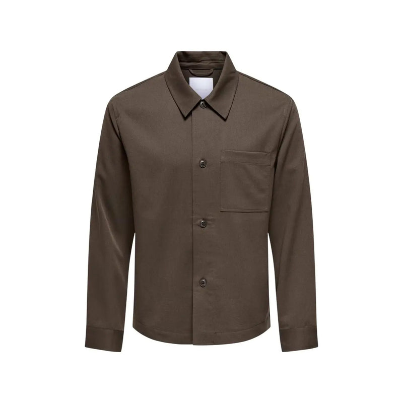 Only & Söhne Herren-Overshirt in Braun und Olivgrün mit normaler Passform, Knopfleiste, klassischem Kragen und Brusttasche