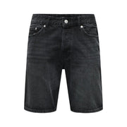 Only & Sons Shorts von Edge für Herren aus schwarzem Denim mit Used-Look und silberfarbenen Beschlägen, Vorderansicht
