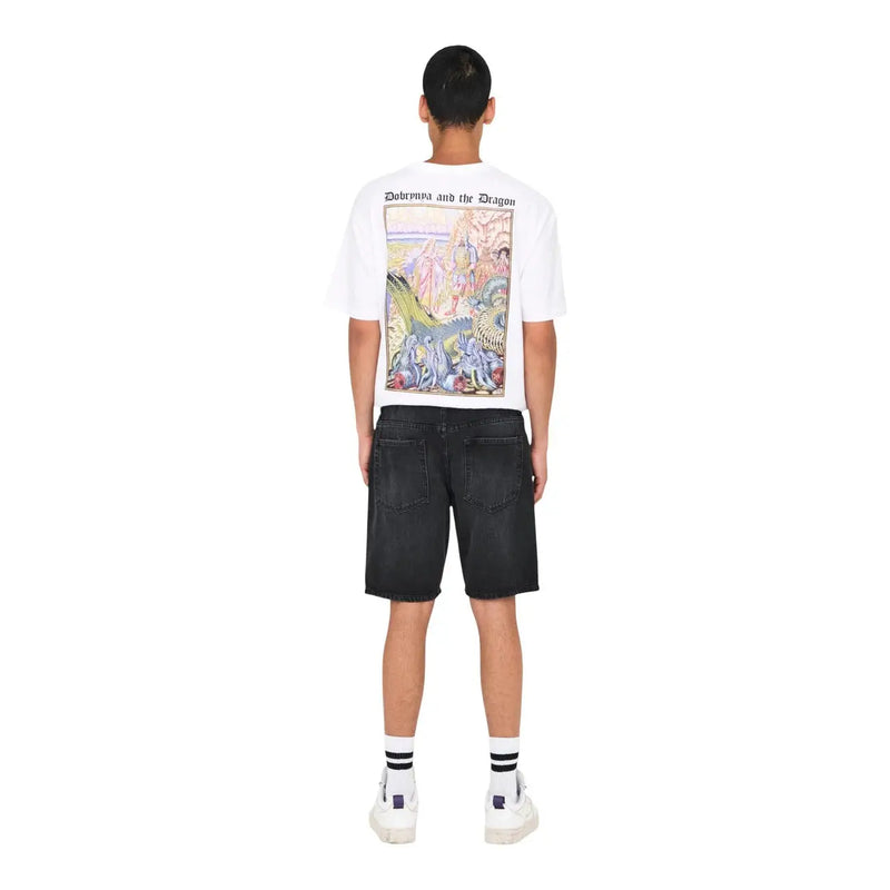 Only & Söhne Shorts Edge für Herren in Weiß mit farbenfroher Drachenillustration auf der Rückseite, Rückansicht
