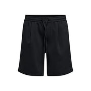Only & Sons ONSWILL Herrenshorts in Schwarz mit Kordelzugbund und dezenten Falten, Vorderansicht