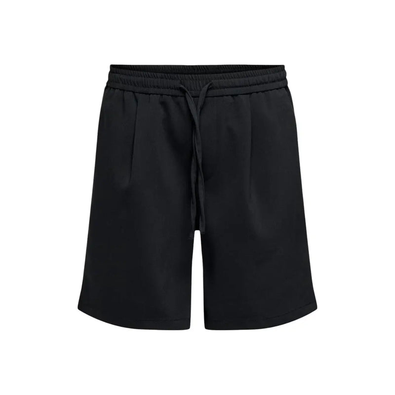 Only & Sons ONSWILL Herrenshorts in Schwarz mit Kordelzugbund und dezenten Falten, Vorderansicht