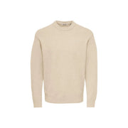 Only & Sons Herrenpullover James in Creme mit Rippstrickstruktur und Rundhalsausschnitt, Vorderansicht