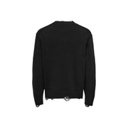 Only Herrenpullover „Tune“ von Sons aus schwarzem Strick mit Used-Look und ausgefransten Bündchen an Saum und Ärmeln, Vorderansicht