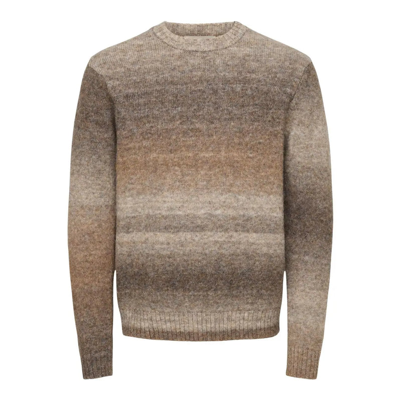 Only Strickpullover von onsmrk Gradient für Damen in Braun mit Farbverlauf, geripptem Rundhalsausschnitt und Bündchen, Vorderansicht