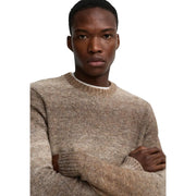 Only ONSMRK GRADIANT Pullover für Damen in meliertem Beige mit geripptem Rundhalsausschnitt und Bündchen, Vorderansicht