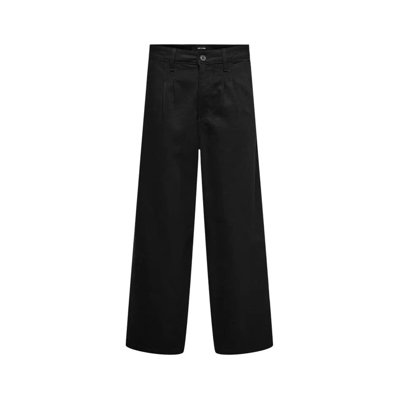 Only Weit geschnittene Jeans Remi für Damen in schwarzem Satin-Finish mit Knopfverschluss am Bund, Vorderansicht