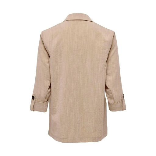 Only Beigefarbener Leinenblazer für Damen mit hochgekrempelten 3/4-Ärmeln und dezent strukturiertem Viskosemischgewebe