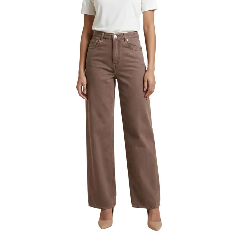 Only Beige Baumwoll-Jeans für Damen, braun, hochgeschnitten, weites Bein, Rückansicht