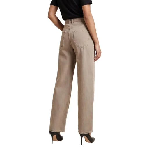 Only Beige Damen-Jeans aus Baumwolle mit hohem Bund, weitem Bein und sichtbaren Nähten