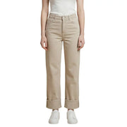 Only Beigefarbene Damen-Jeans mit hohem Bund und geradem Bein sowie umgeschlagenen Säumen