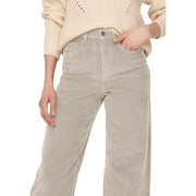 Only Beigefarbene Damen-Cordhose aus Baumwolle mit weitem Bein, weicher Textur und klassischem Knopfverschluss, Größe 28