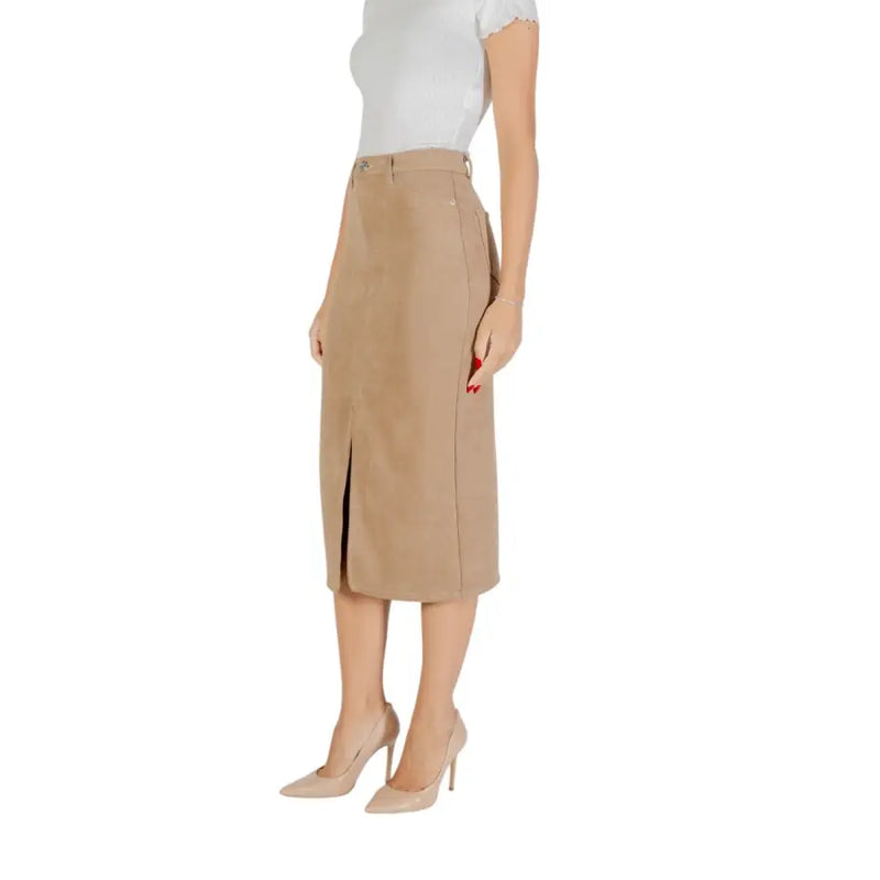 Beige midi pencil skirt with front slit and pockets from Only Women for fall winter fashion