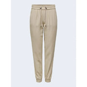 Only Beigefarbene Damen-Viskosehose mit Schnürung, Kordelzugbund und schmal zulaufenden Beinabschlüssen für Frühling und Sommer