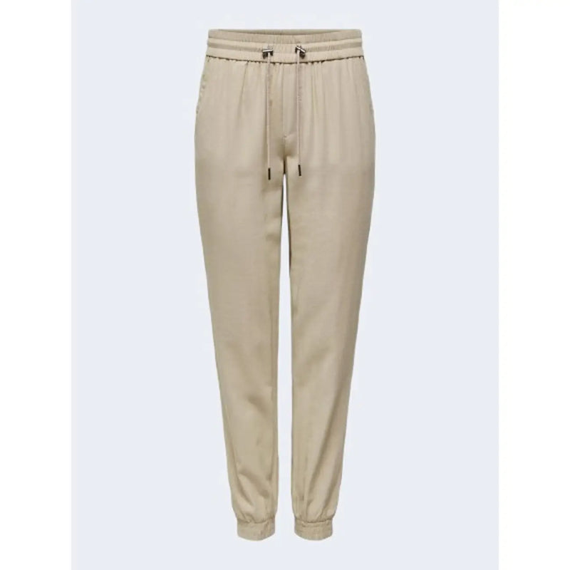 Only Beigefarbene Damen-Viskosehose mit Schnürung, Kordelzugbund und schmal zulaufenden Beinabschlüssen für Frühling und Sommer