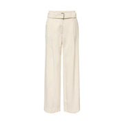 cremefarben only Beige Damen-Viskosehose mit weitem Bein, passendem Gürtel und silberfarbener Schnalle