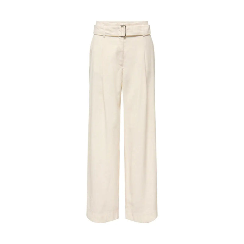 cremefarben only Beige Damen-Viskosehose mit weitem Bein, passendem Gürtel und silberfarbener Schnalle