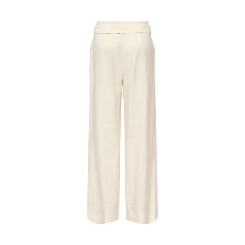 Only Beige Damen-Viskosehose mit weitem Bein, Gürtel, cremefarbener Farbe, taillierter Passform und dezenten vertikalen Falten