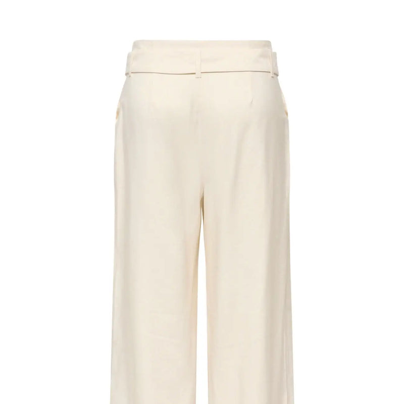 Only Beige Damen-Viskosehose mit weitem Bein, taillierter Passform und dezenten Falten am Bund